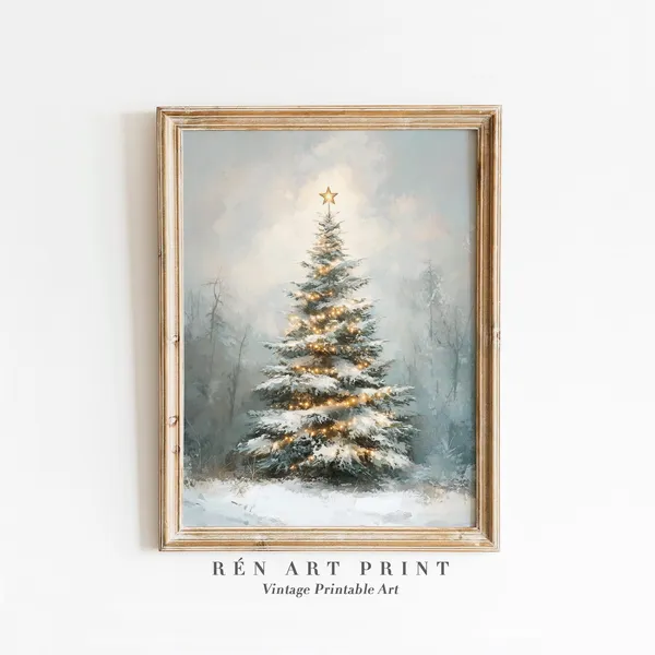 Christmas Tree Vintage Winter Art Print, Rustic Holiday