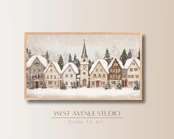 City Christmas Art Print, Scandinavian Winter Village
