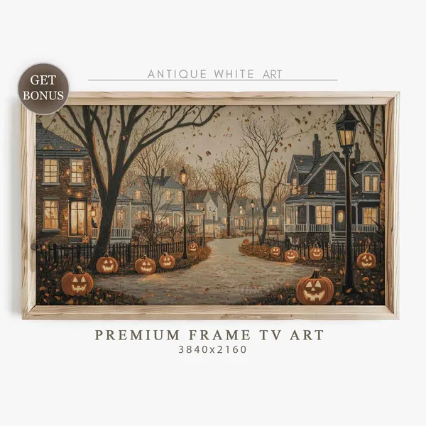 Spooky Town Vintage Town Street Autumn Art Print