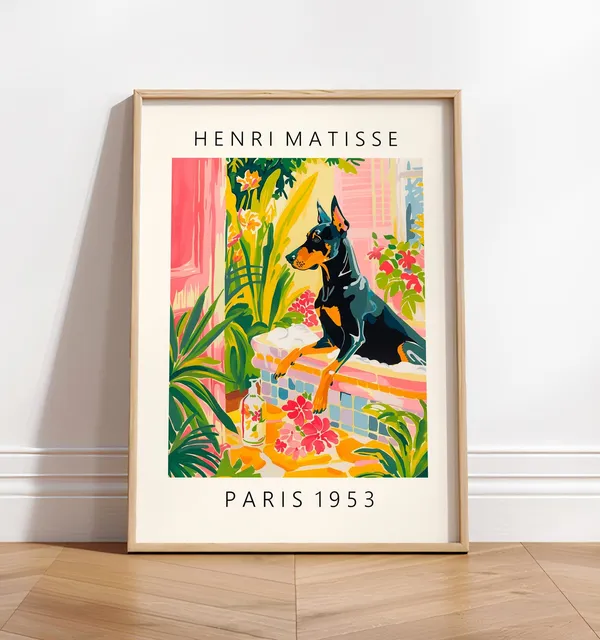 Doberman in Bathtub Funny Bathroom Art Print