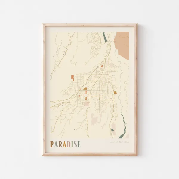 Paradise Map Poster, California Travel Poster