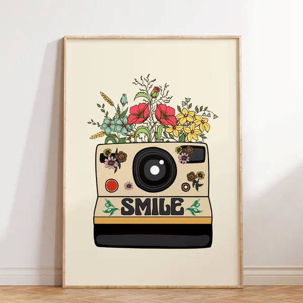 Hippie Flower Retro Quote Art Print, Floral Decor