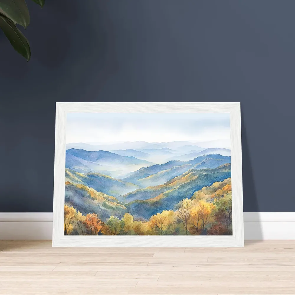 Blue Ridge Mountains Autumn Watercolor Misty Blue Ridges Photo Poster - Image 2