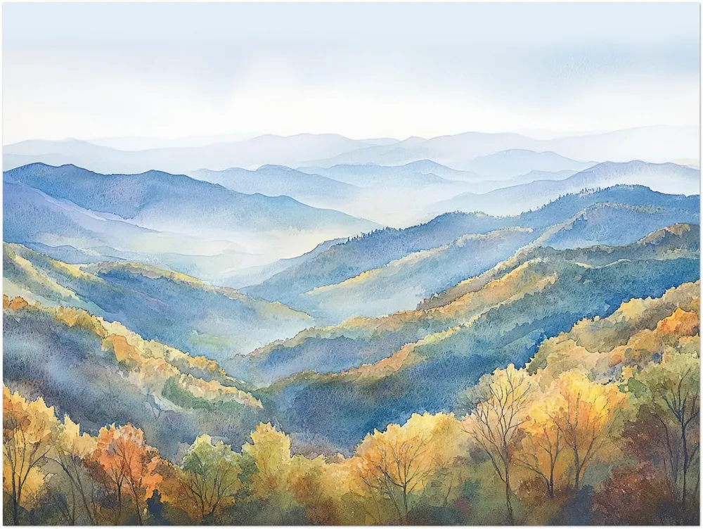 Blue Ridge Mountains Autumn Watercolor Misty Blue Ridges Photo Poster