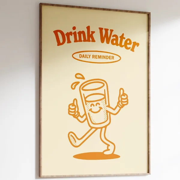 Drink Water Reminder Retro Hydration Poster Print