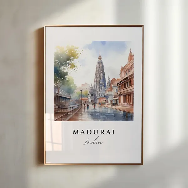 Madurai India Travel Poster, Custom Text Personalized