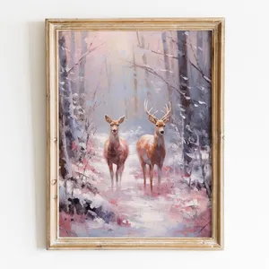 Deer In Forest Preppy Christmas Art Print