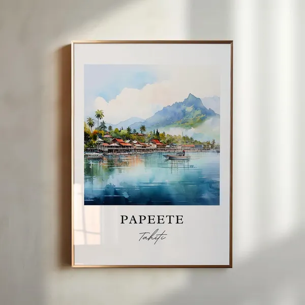 Papeete French Polynesia Travel Poster, Tahiti