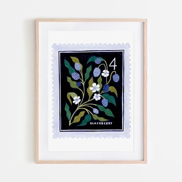 Blackberry Botanical Vintage Floral Art Print