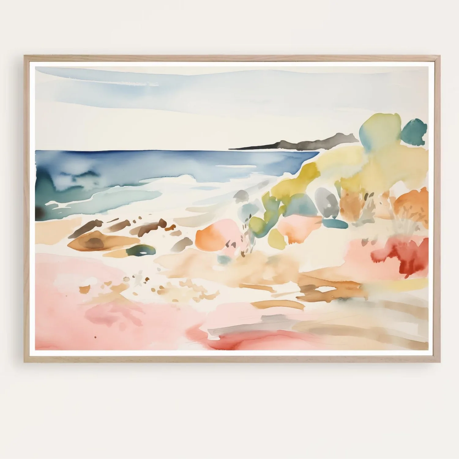 Abstract Coastal Landscape Beach Art Print, Watercolor