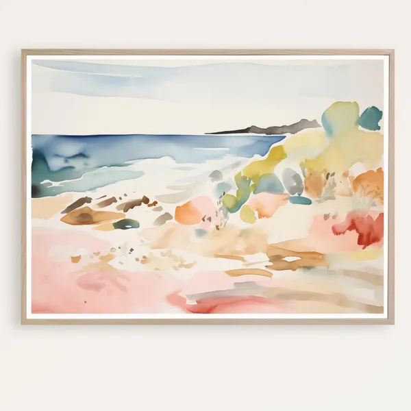 Abstract Coastal Landscape Beach Art Print, Watercolor