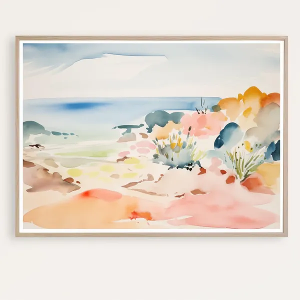 Abstract Watercolor Seascape Coastal Landscape Art Print