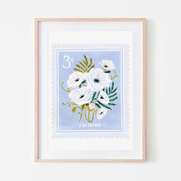 Anemone Vintage Floral Art Print, Botanical Poster