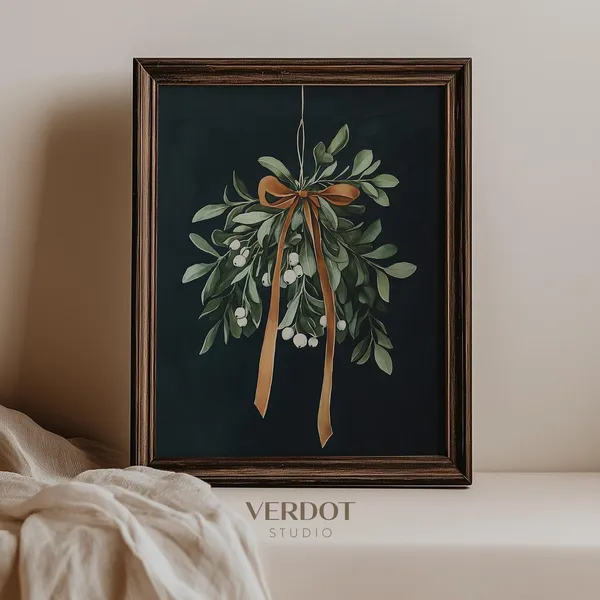 Vintage Mistletoe Painting Christmas Decor Art Print