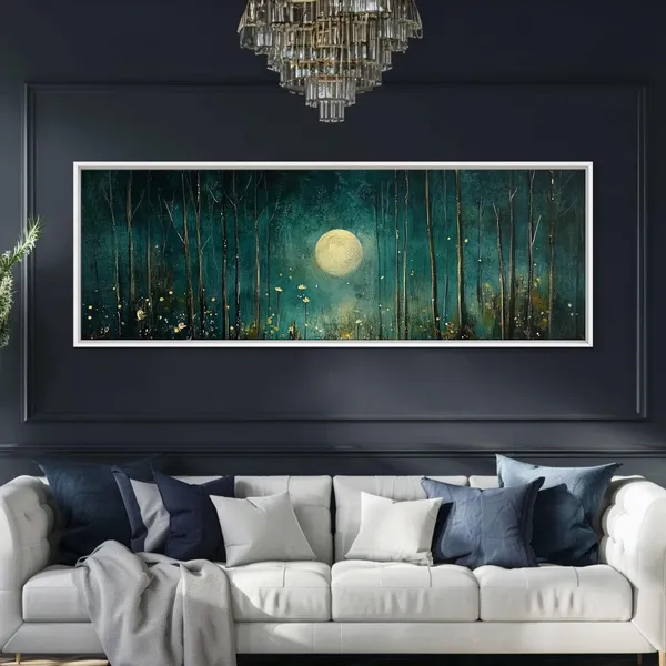Moon Over The Forest, Vintage Dark Forest Art Print