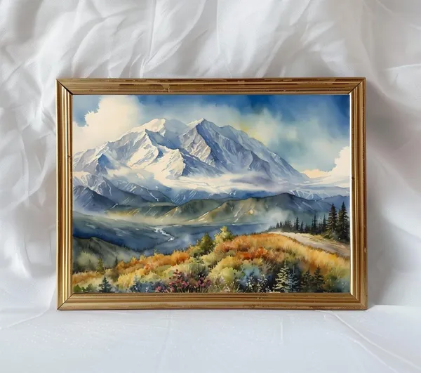Denali Alaska National Park Watercolor Travel Poster