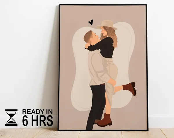 Couple Portrait Custom Gift Wall Art Print