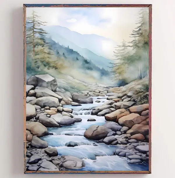 Smoky Mountains Watercolor Vertical Landscape Poster