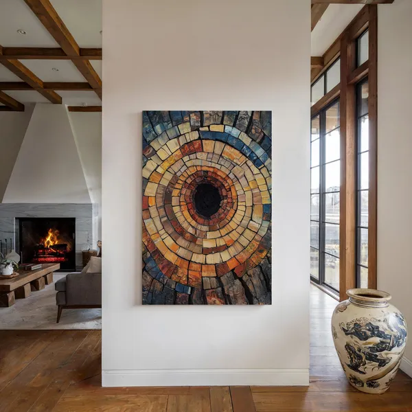 Mosaic Tree Ring Art, Rustic Natural Wall Art