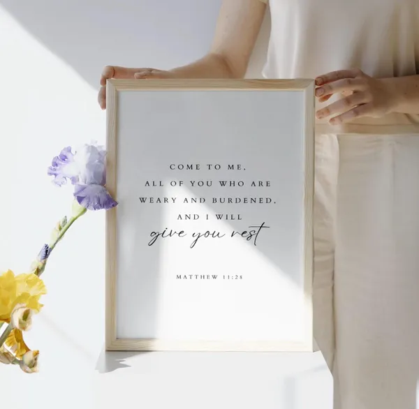 Matthew 11:28 Scripture Print, Minimal Christian Decor