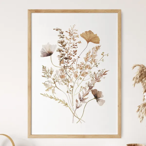 Wildflowers Bouquet Watercolor Boho Botanical Art Print