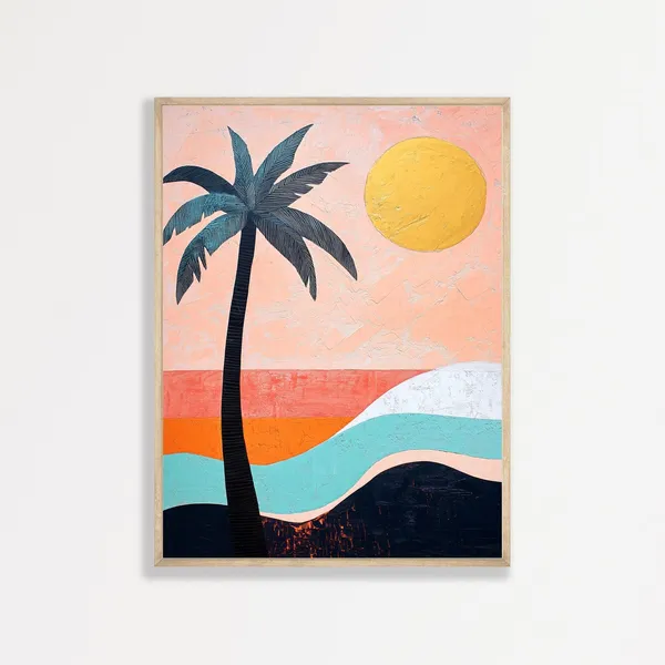 Boho Palm Tree Print, Eclectic Retro Coastal Art Print