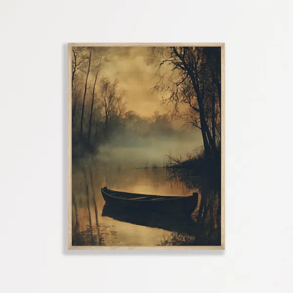 Moody Lake, Vintage Night Landscape Art Print, Dark Academia