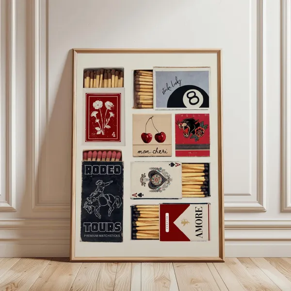 Vintage Matchbox Poster, Retro Funky Matchbook Designs