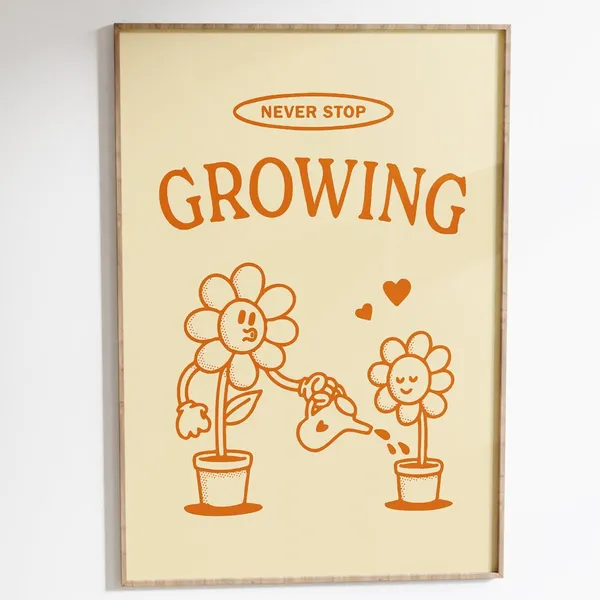 Never Stop Growing Retro Motivational Art Print