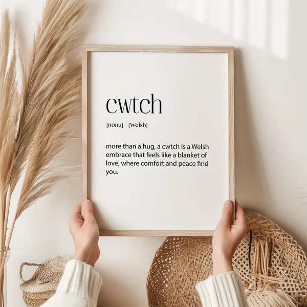 Cwtch Definition Art Print, Warm Welsh Word Art