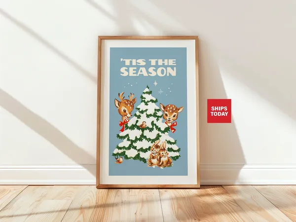 Retro Holiday Art Tis The Season Christmas Poster