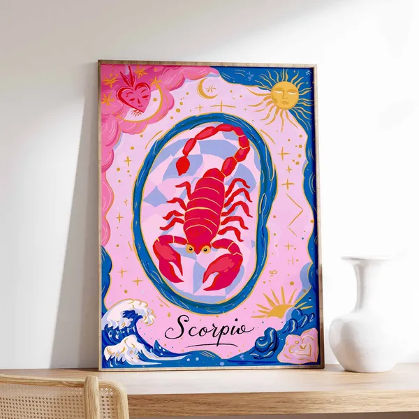 Scorpio Zodiac Poster, Celestial Boho Art Print