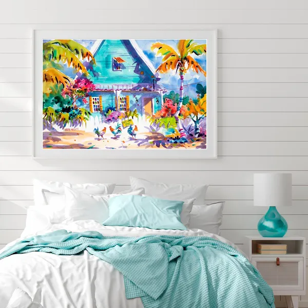 Key West Rooster Watercolor Art Print, Florida