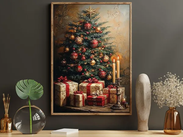 Vintage Christmas Tree Holiday Poster, Cozy Decor