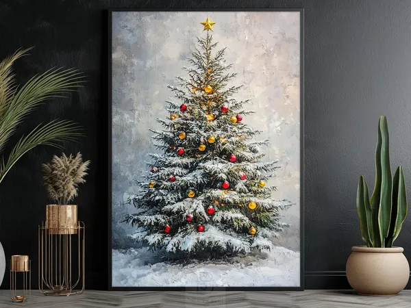 Vintage Christmas Tree Holiday Poster Art Print