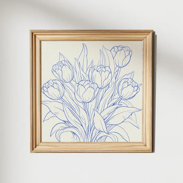 Tulip Vintage Square Art Print, Minimalist Decor