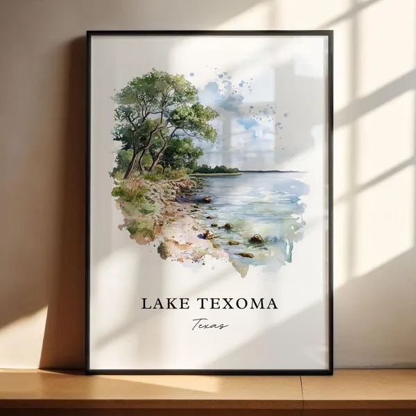 Lake Texoma Watercolor Art Print, Denison Texas