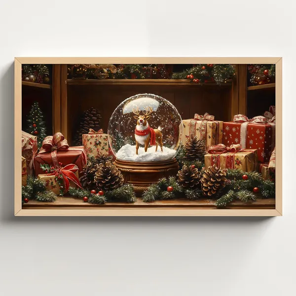 Vintage Christmas Reindeer Snow Globe Art Print