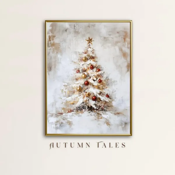 White Christmas Tree Art Print, Moody Minimalist Decor