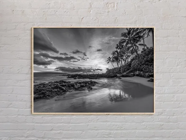 Maui Black and White Travel Poster, Hawaii Print