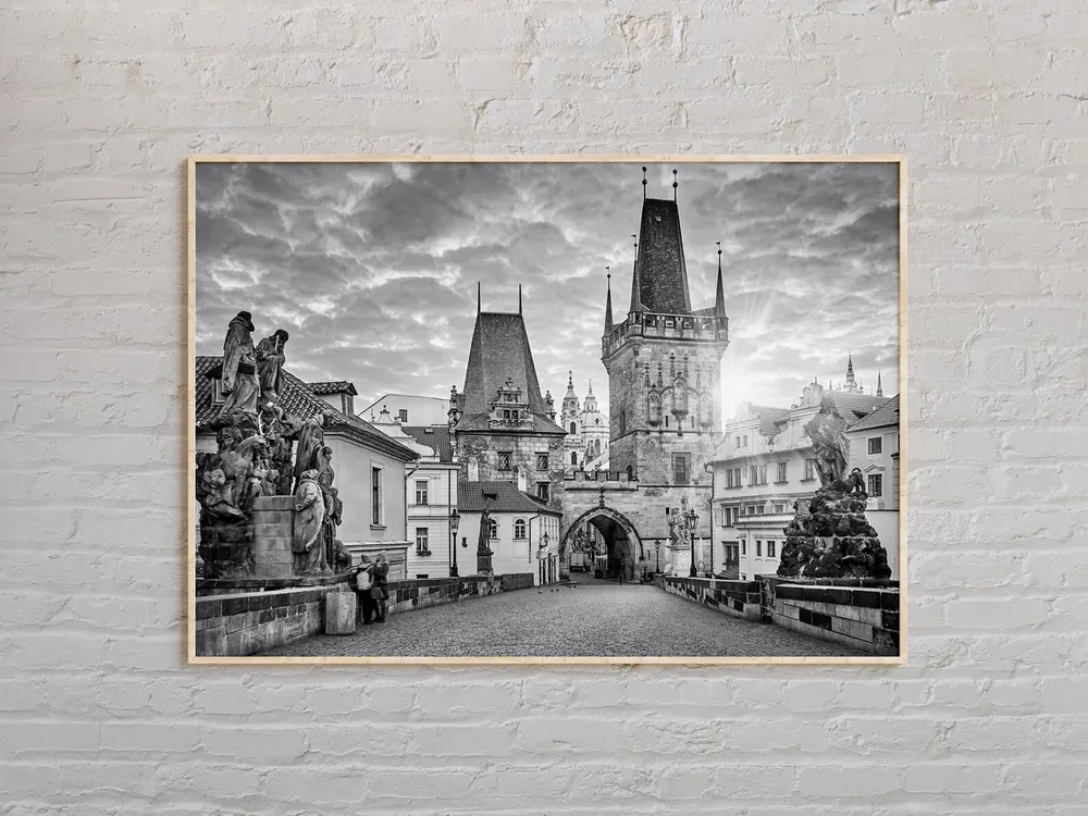 Prague Black and White Travel Poster, Czech Republic