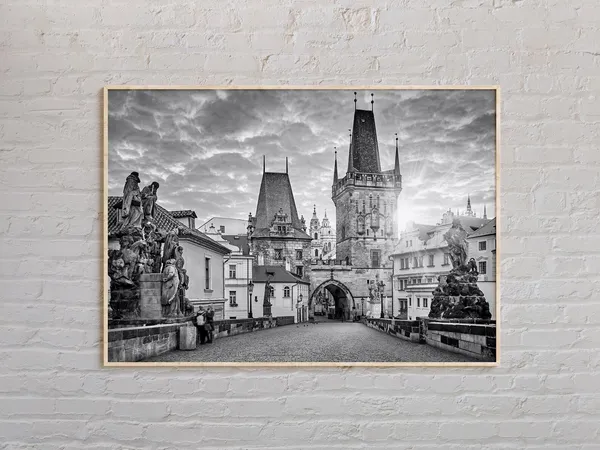 Prague Black and White Travel Poster, Czech Republic