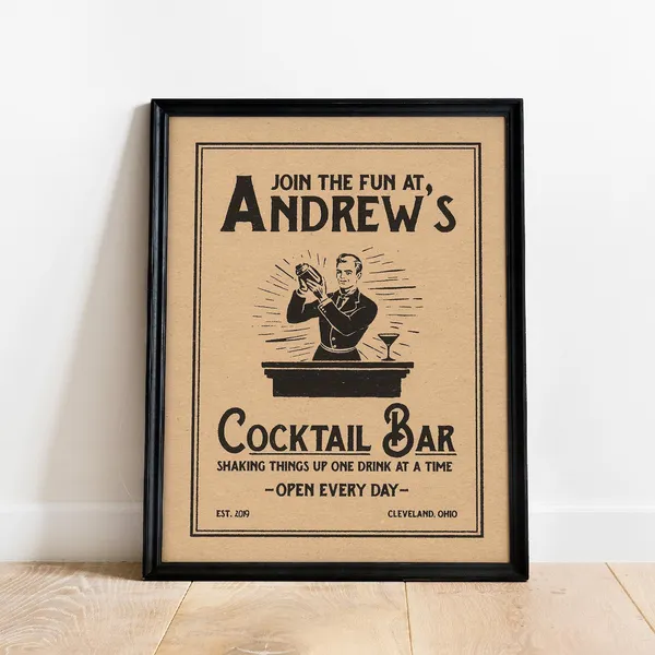 Bartender Cocktail Vintage Bar Cart Art Print
