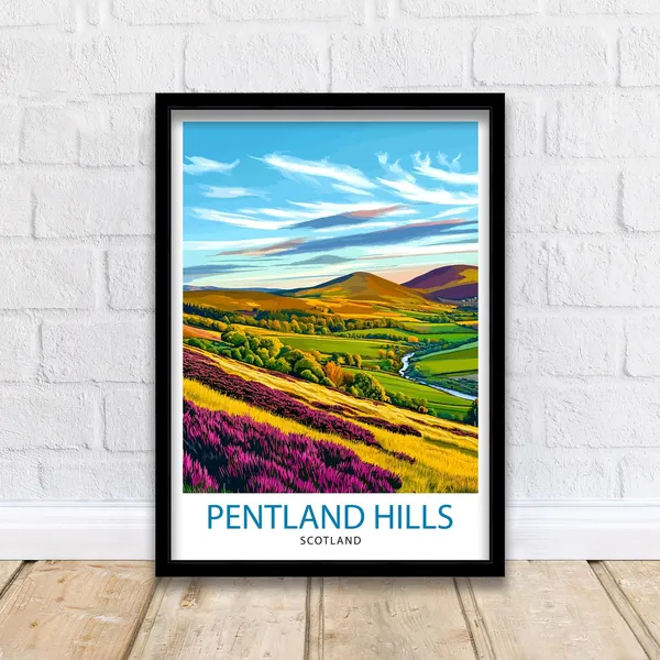 Pentland Hills Scotland Travel Poster, Highland Landscape