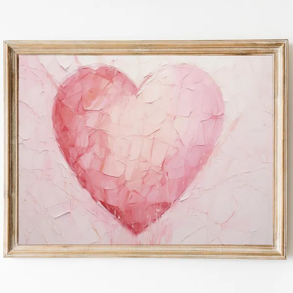 Vintage Pink Heart Art Print, Valentine Love Decor