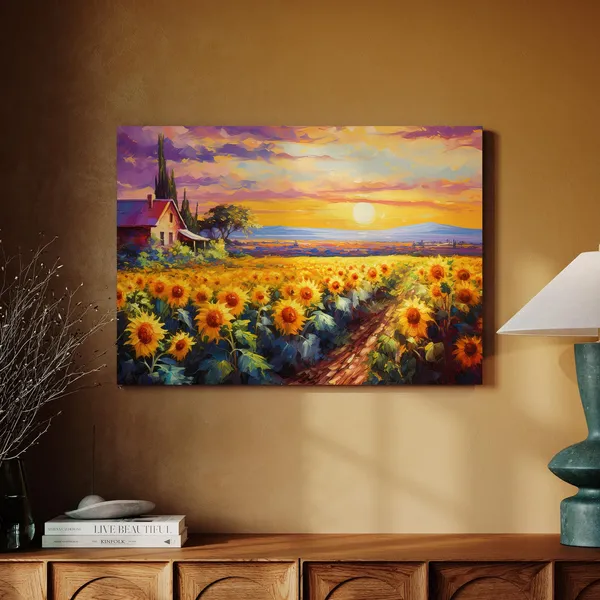 Sunflower Field Art Print, Rustic Country Decor