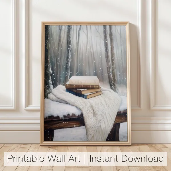 Bookish Winter Art Print, Winter Reading Nook