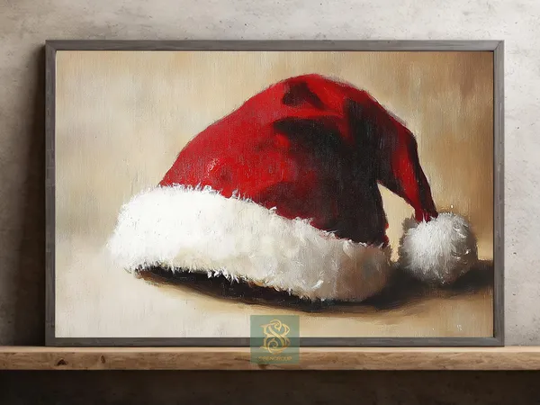 Vintage Santa Hat, Cozy Christmas Poster Print