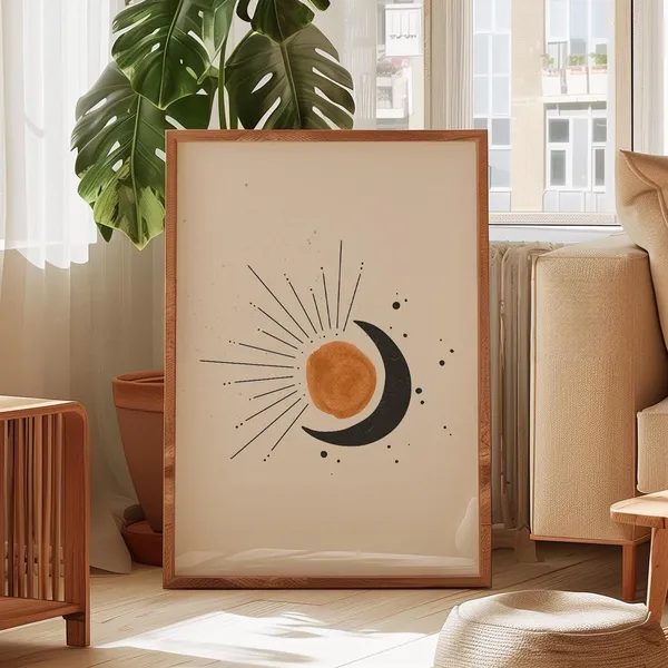 Abstract Sun And Moon Earth Tones Art Print, Boho