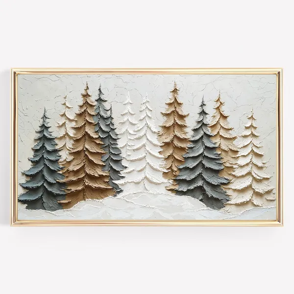 Winter Abstract Trees Christmas Art Print, Neutral